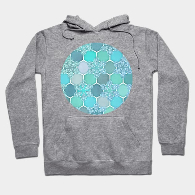Frozen Mint Honeycomb - Doodle Hexagon Pattern Hoodie by micklyn